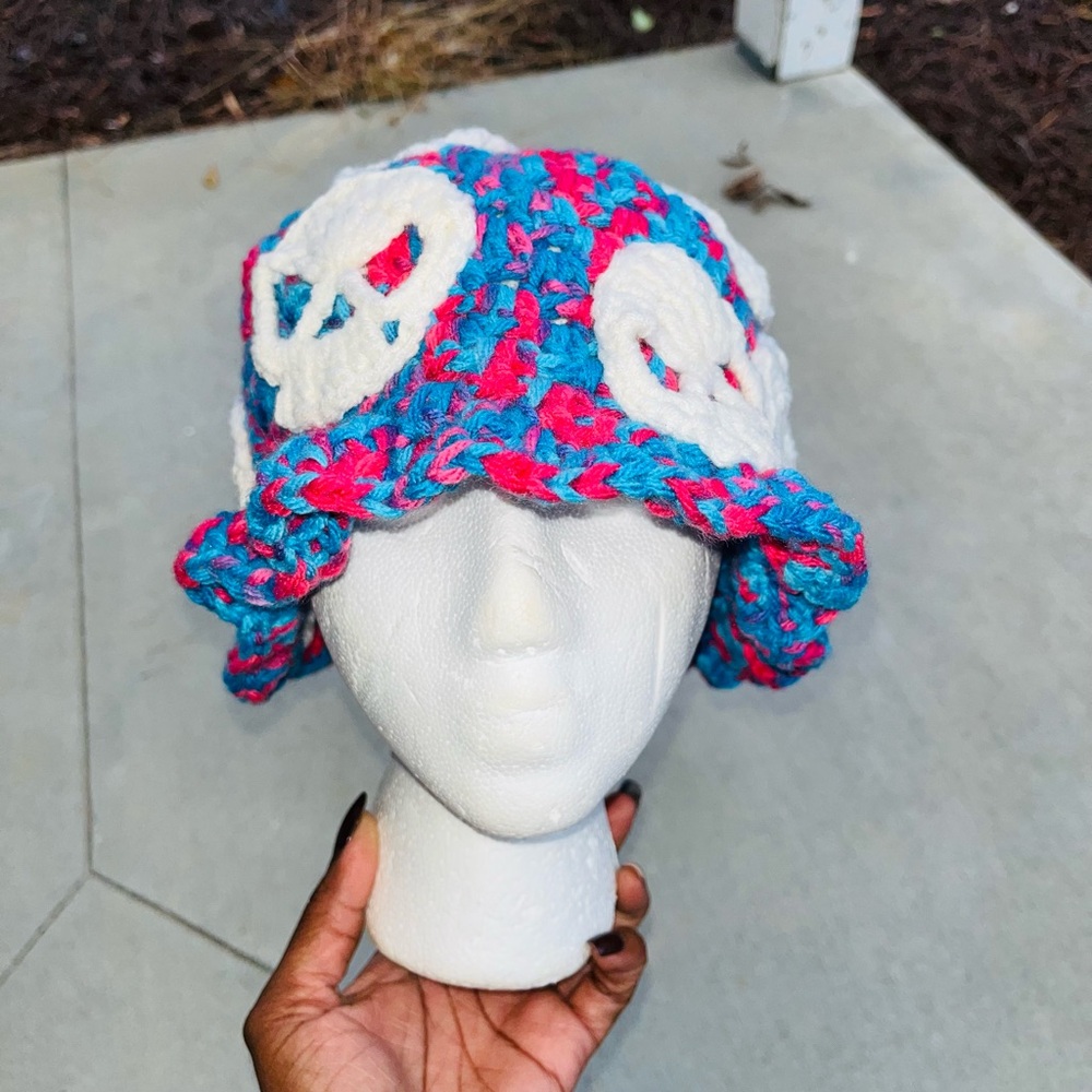 Unisex Handmade Multi-Colored Skull Crochet Hat